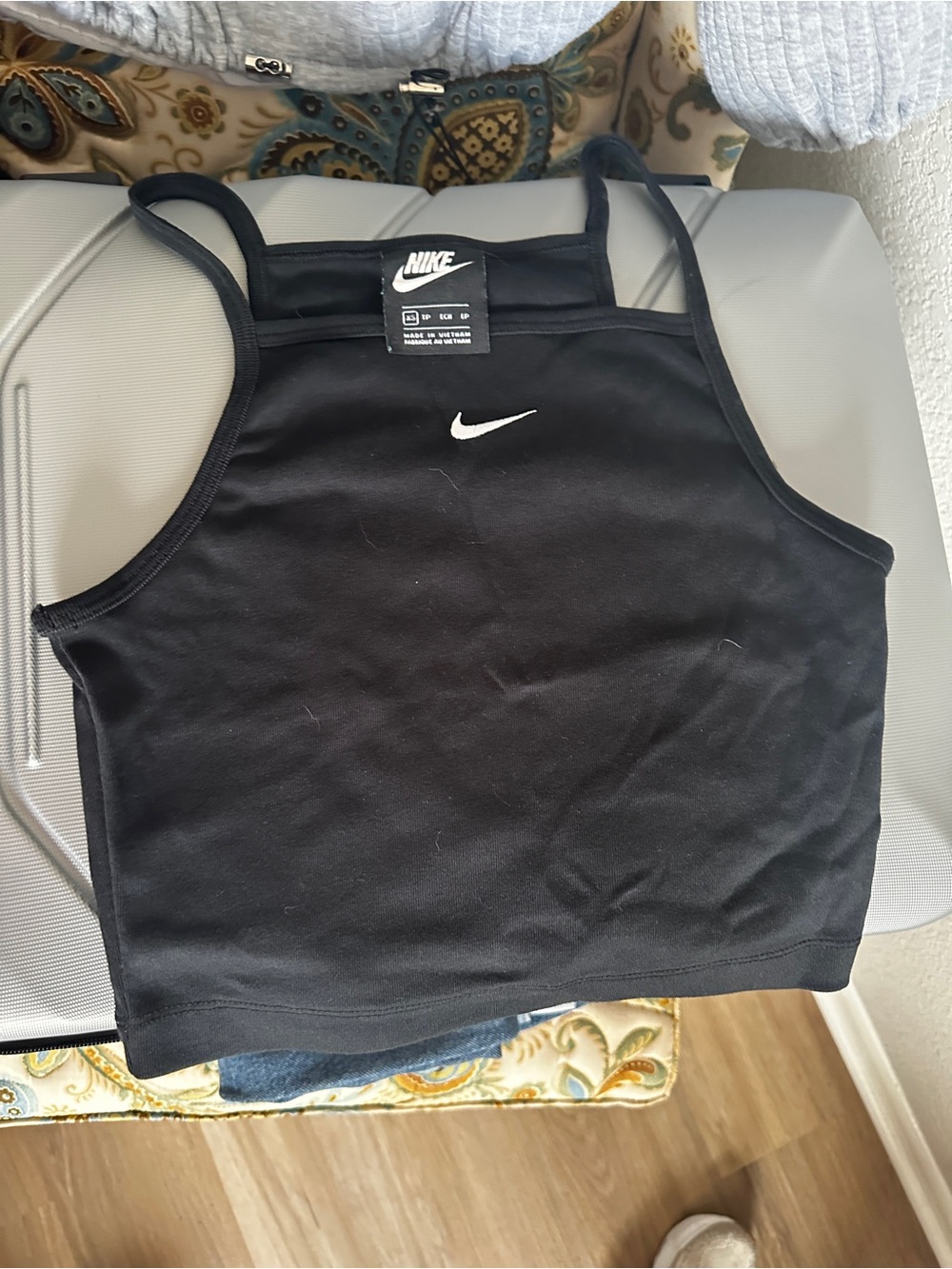 Nike Black Cropped Tank Top with White Swoosh